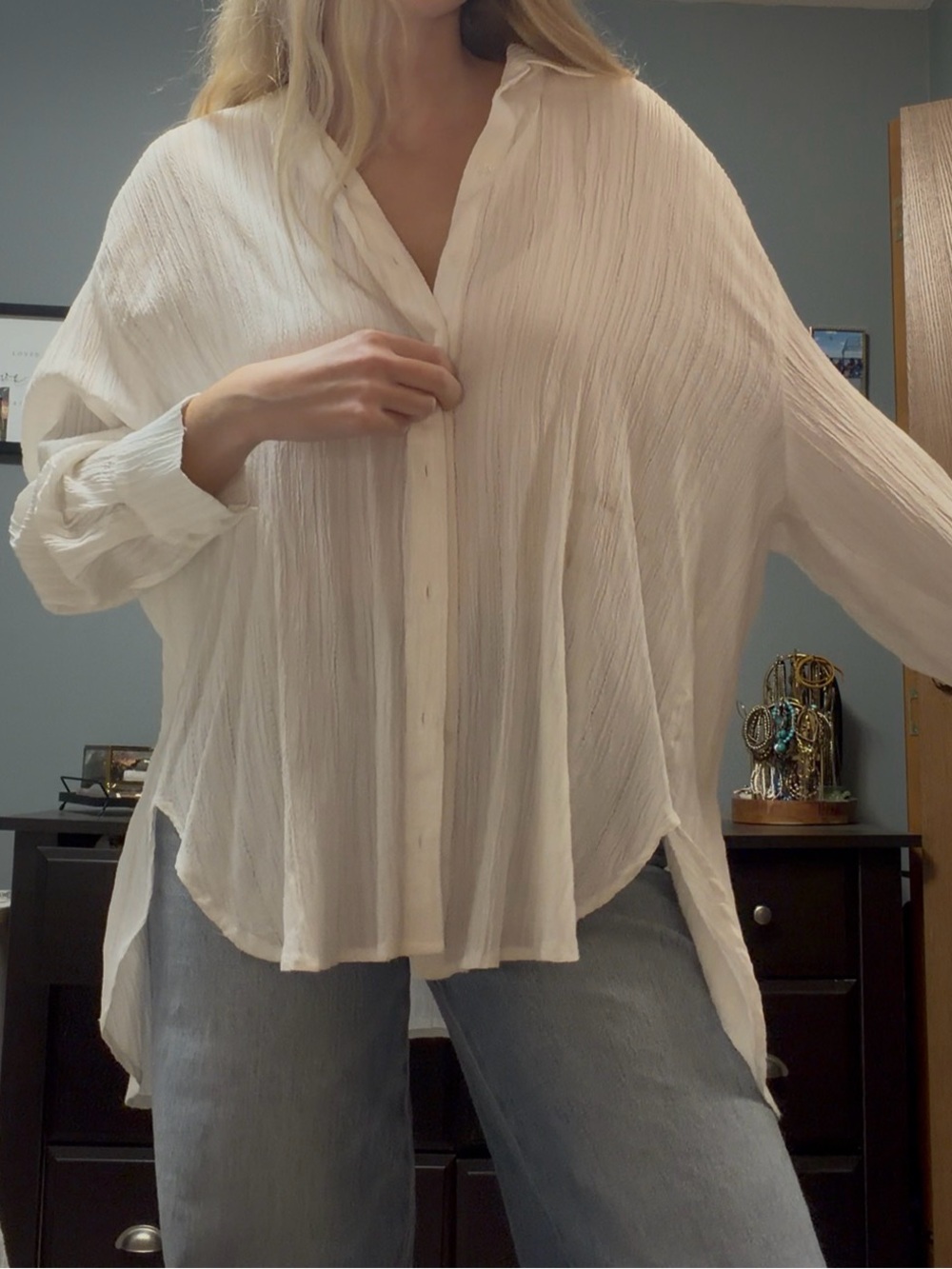 Women's Relaxed White Button-Down Shirt